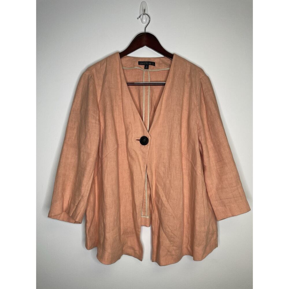 Lafayette 148 New York Peach 100% Linen Single Button Jacket Blazer Size 16